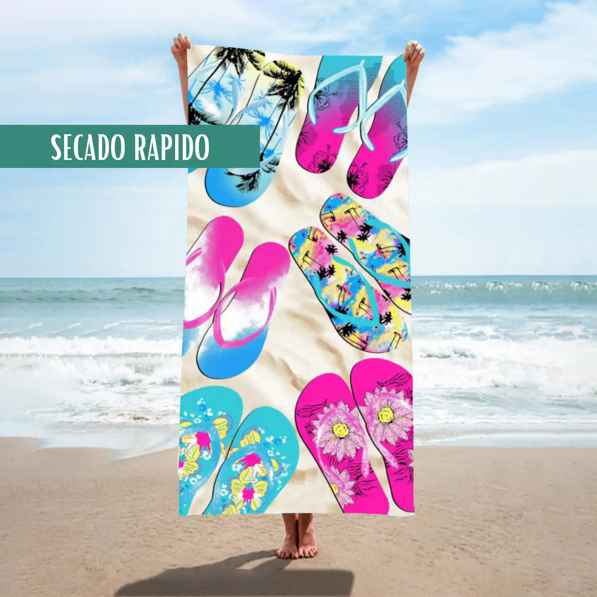 Pack de 4 toallas de playa de microfibra secado rápido de 70x140 cm para mujer, en colores vibrantes.