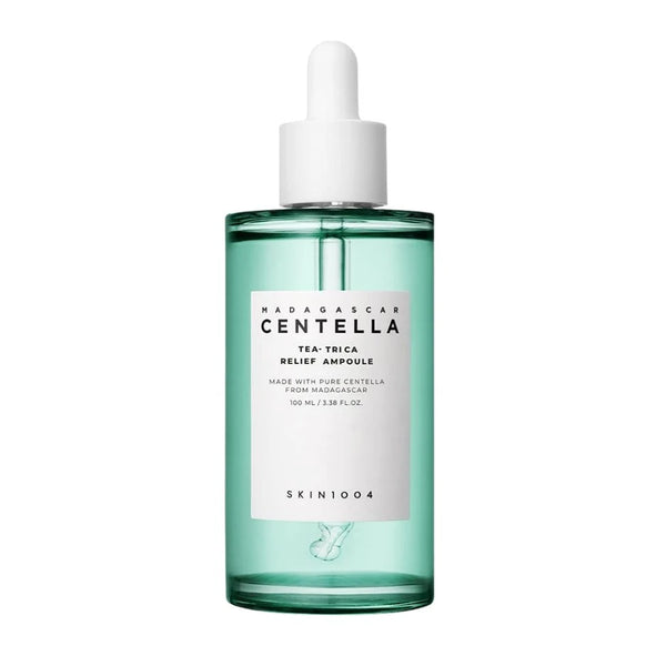 Ampolla SKIN1004 Tea-Trica, producto de cuidado facial coreano, con envase de 100ml, para aliviar y revitalizar la piel.