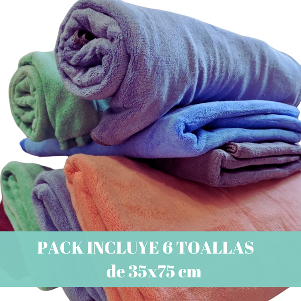 Pack 6 Toalla De Mano Microfibra Baño Spa Hotel Cocina 35x75