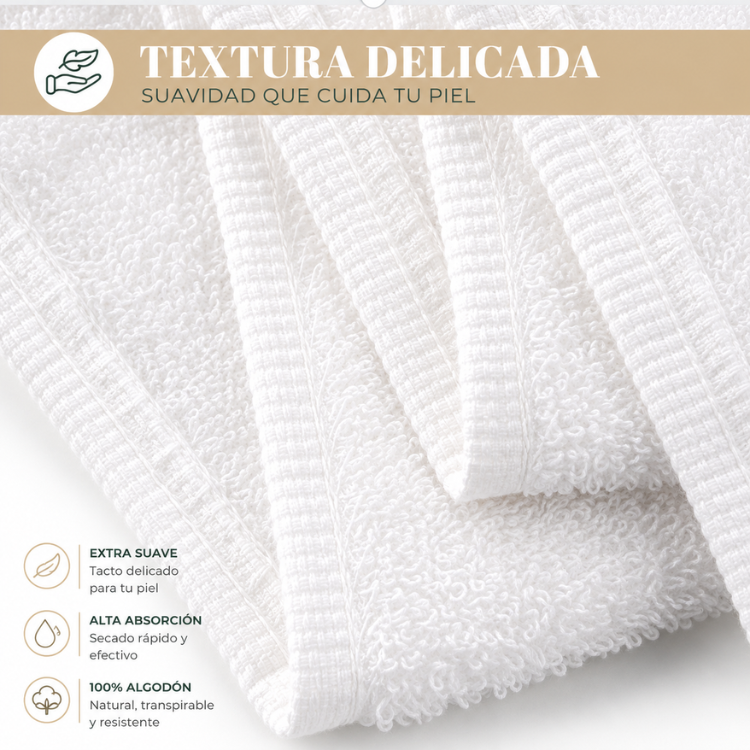 Pack de 4 toallas blancas de mano de algodón para peluquería, hotel o spa, tamaño 35x75 cm, de la marca Enigma Store.