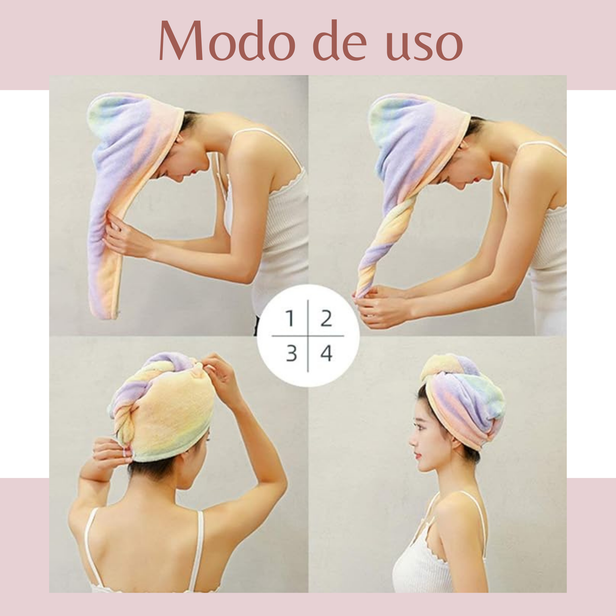 Pack 4 Turbante Gorro De Ducha Para Secar Cabello Microfibra