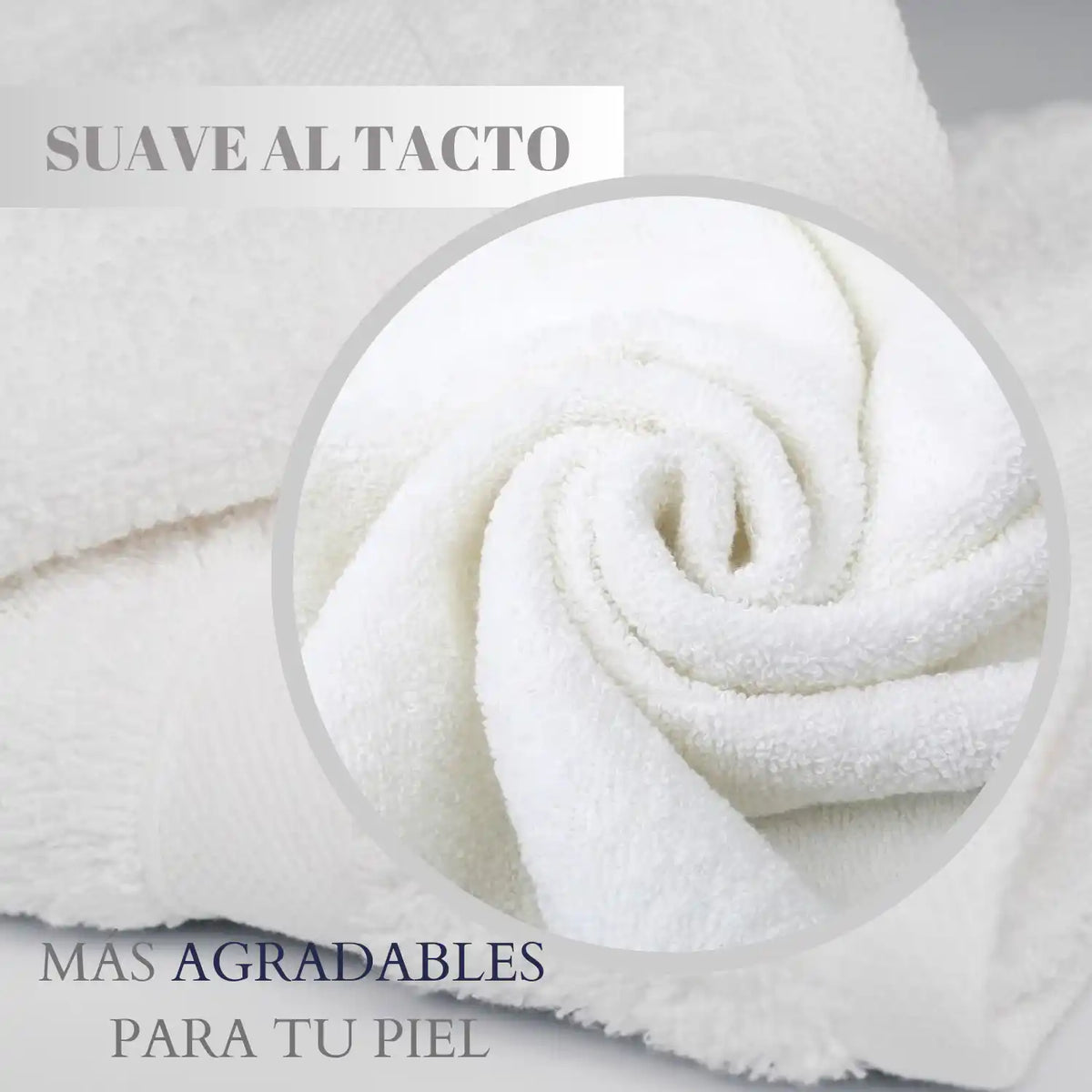 Set de 3 toallas blancas de ducha de algodón de 370 gr, con textura suave y absorbente, ideal para baño.