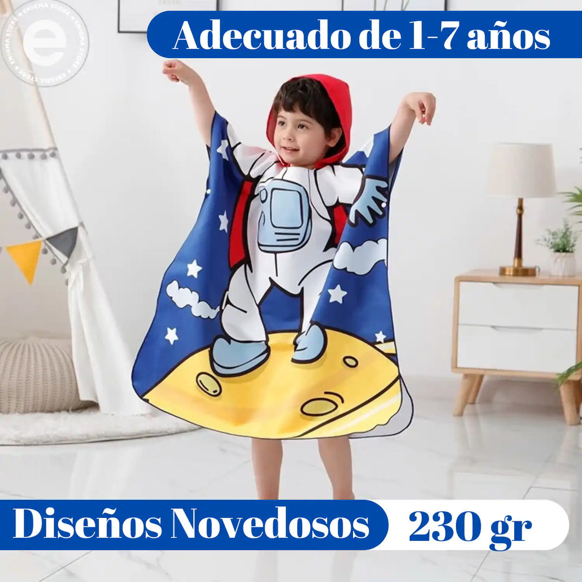 Toalla capucha de playa para niños tipo poncho de microfibra de la marca Enigma Store, con diseño colorido y suave.