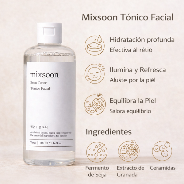 Bote de 300ml de Mixsoon Bean Tone, crema coreana para el cuidado de la piel con extracto de frijol.