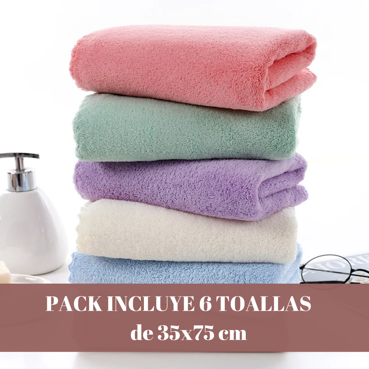 Pack 6 Toalla De Mano Microfibra Baño Spa Hotel Cocina 35x75