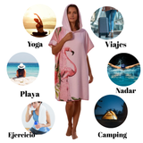 Toalla con capucha para playa de mujer, tipo surf poncho, en color brillante, con broches, ideal para secarse y cubrirse en la playa
