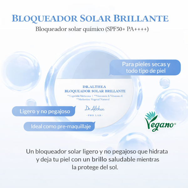 Protector solar coreano Dr Althea Aqua Glowing Sunscreen 45ml con fórmula hidratante y brillante para piel saludable.
