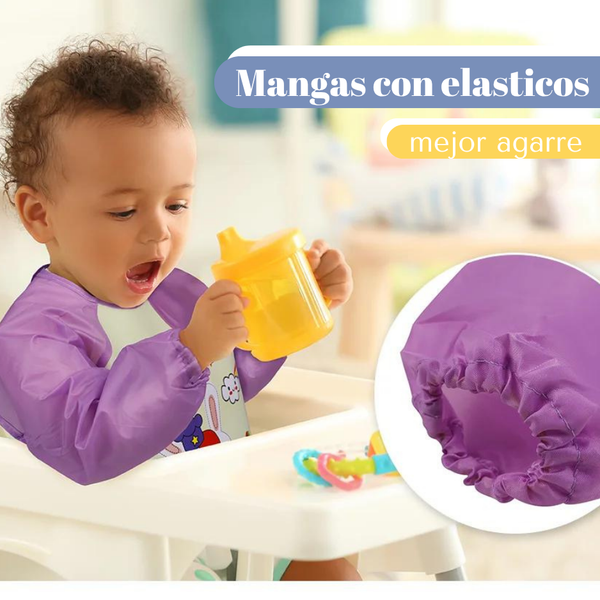 Pack 3 Baberos Con Manga Impermeable Bolsillo Niña Niño Bebe