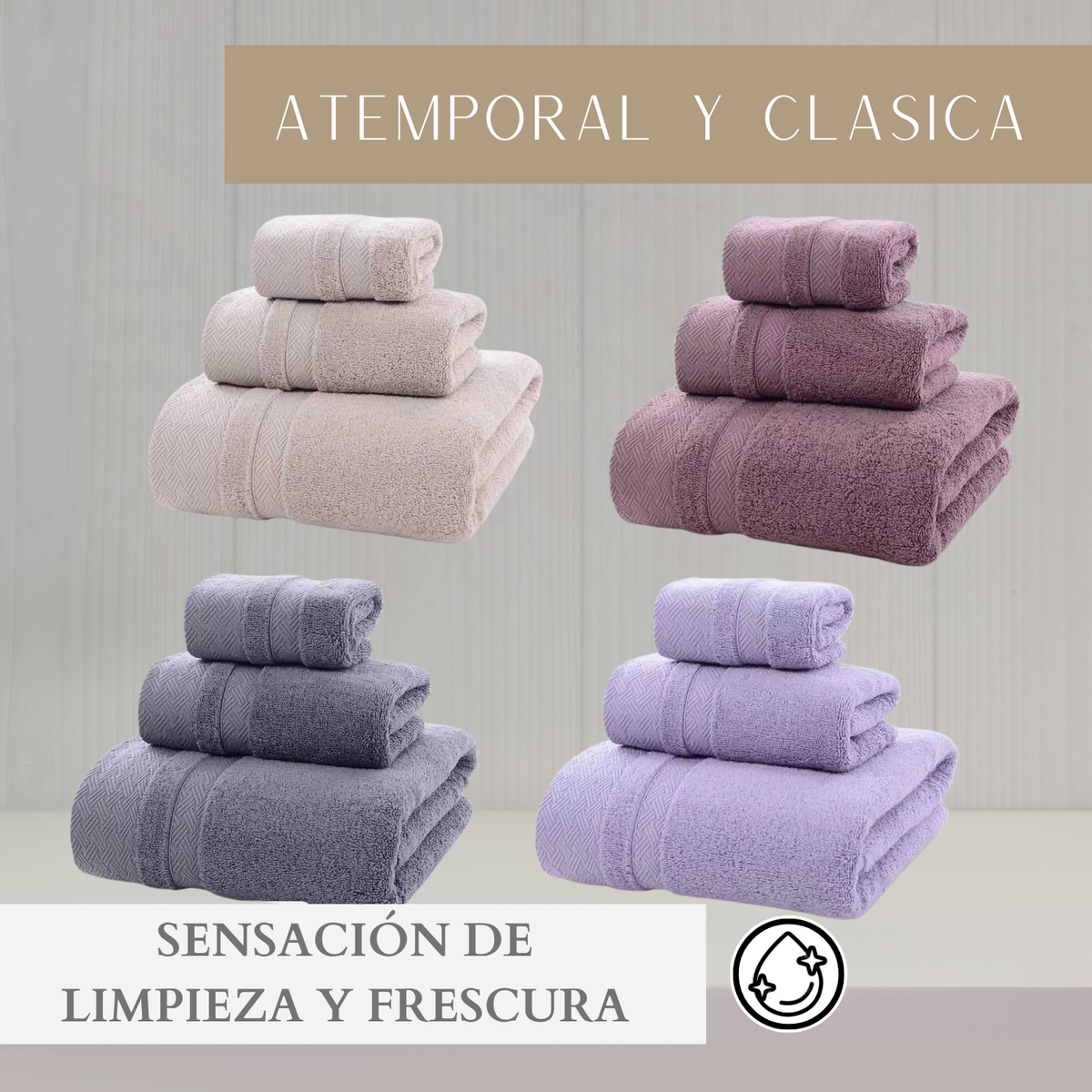 Pack 3 Toalla Cuerpo Mano Cara 100% Algodon Suave Absorbente