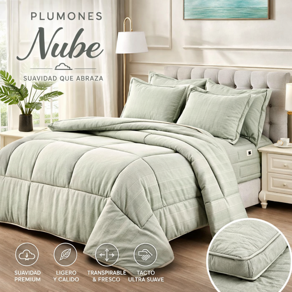 Plumón 2P Alto Relieve Nube + Set Sábanas Regalo