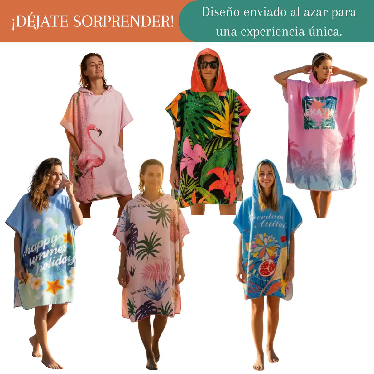 Toalla con capucha para playa de mujer tipo surf poncho, en color azul, con broches, de la marca Enigma Store.