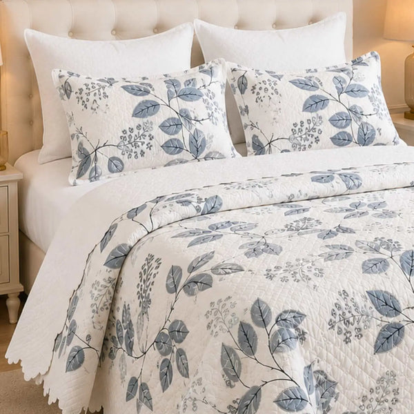 Cubrecama King de 5 piezas con bordado de hojas azules, suave y decorativo para cama grande, de la marca Casa Eterna.