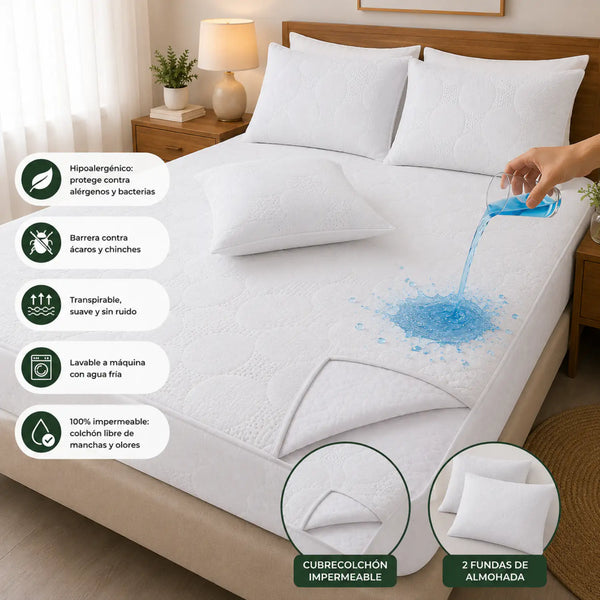 Cubre Colchón Impermeable Ultra Suave + Fundas