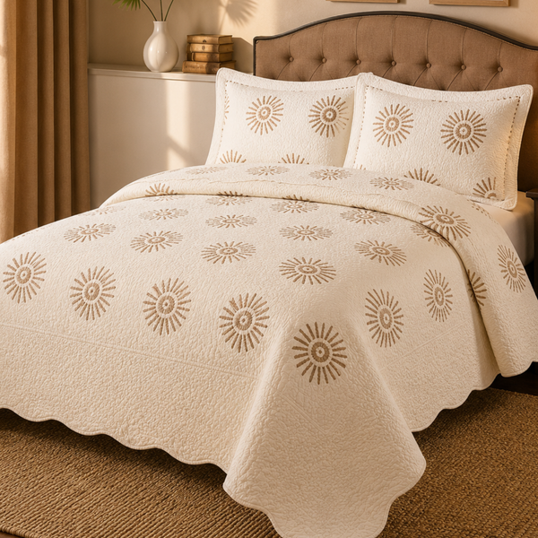 Cubrecama Bordado Blanco Premium 3 Piezas