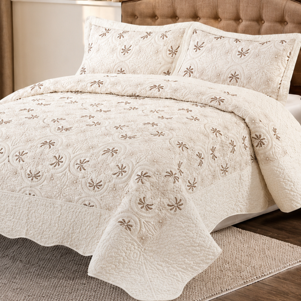 Cubrecama Bordado Blanco Premium 3 Piezas