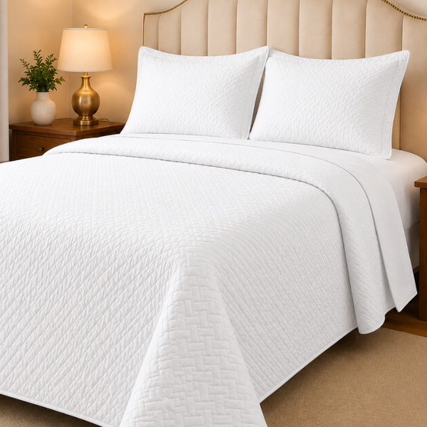 Cubrecama Quilt Liso Bordado 1,5 Plazas 6 Piezas con Cortinas