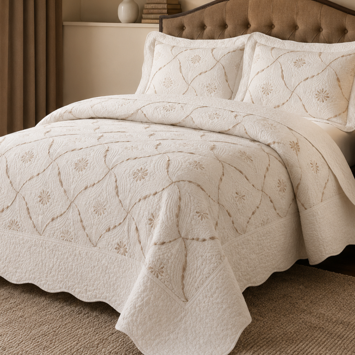 Cubrecama Bordado Blanco Premium 3 Piezas