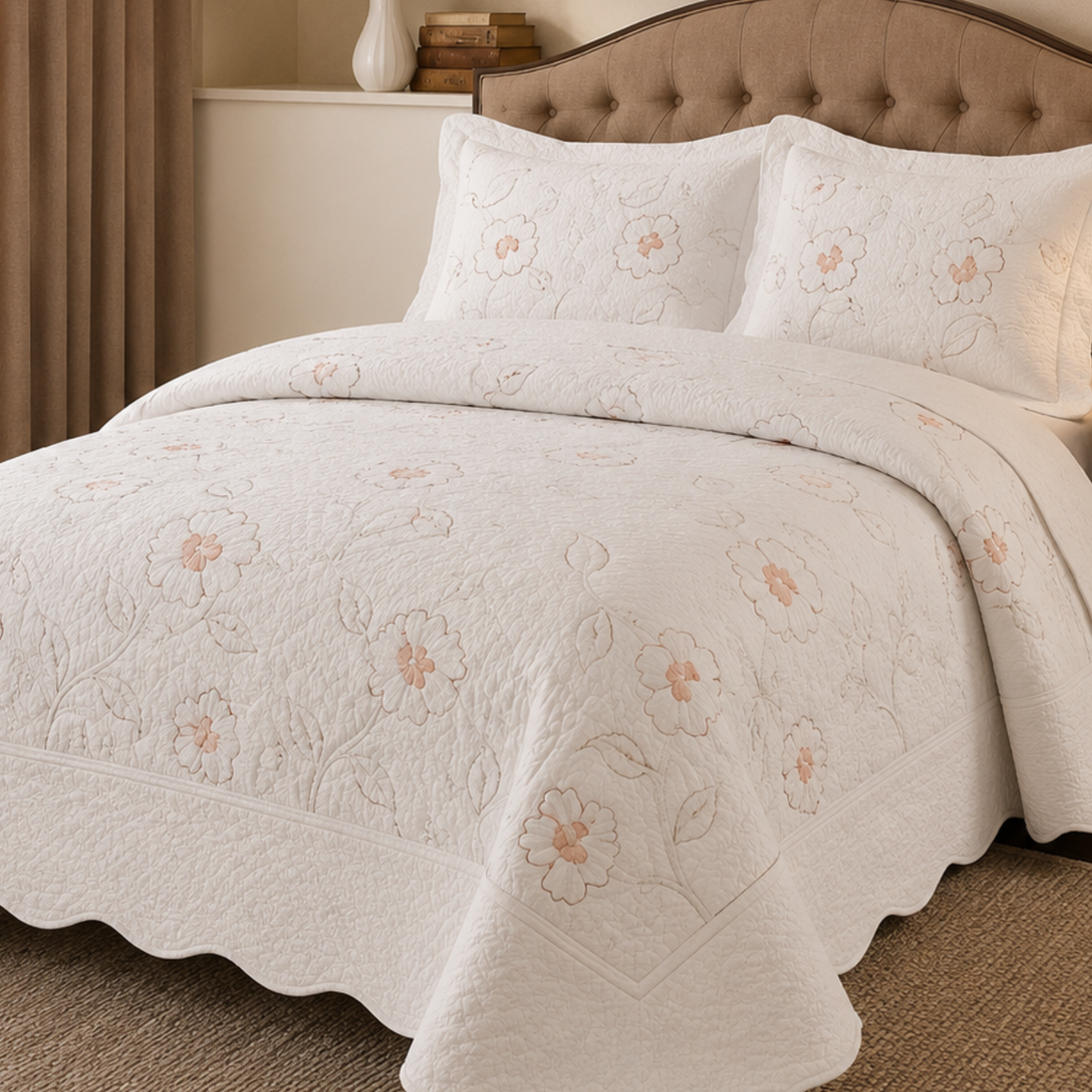 Cubrecama Bordado Blanco Premium 3 Piezas