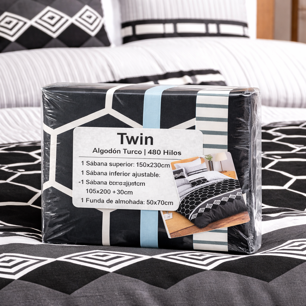 Sábanas 1.5 plaza de algodón turco de 480 hilos, enigma store, con textura suave y diseño elegante para cama doble.