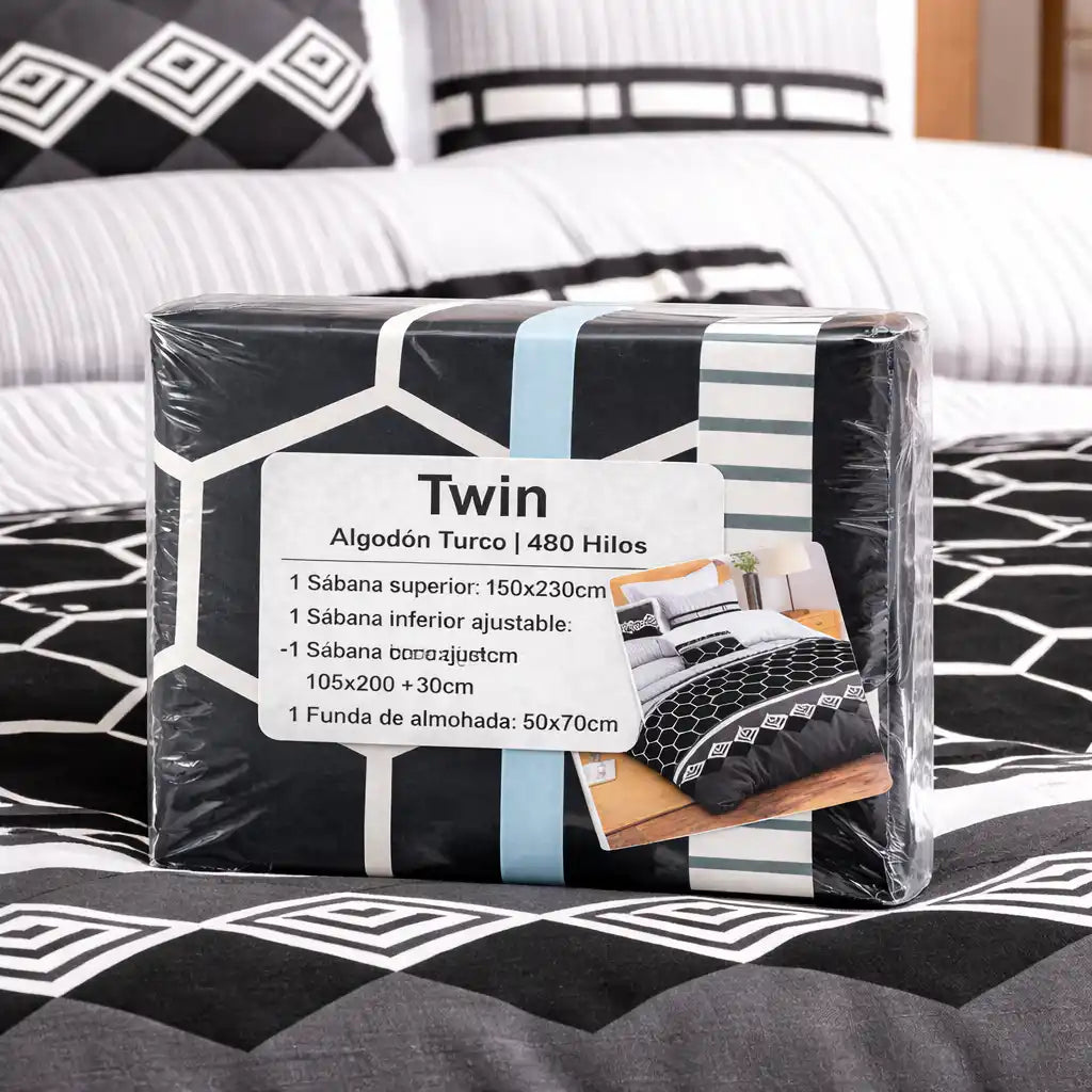 Sábanas 1.5 plaza de algodón turco de 480 hilos, enigma store, con textura suave y diseño elegante para cama doble.