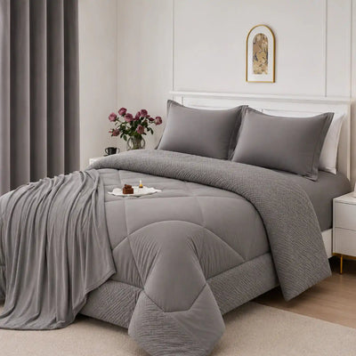 Set Cobertor Queen 7 Piezas Gris Claro