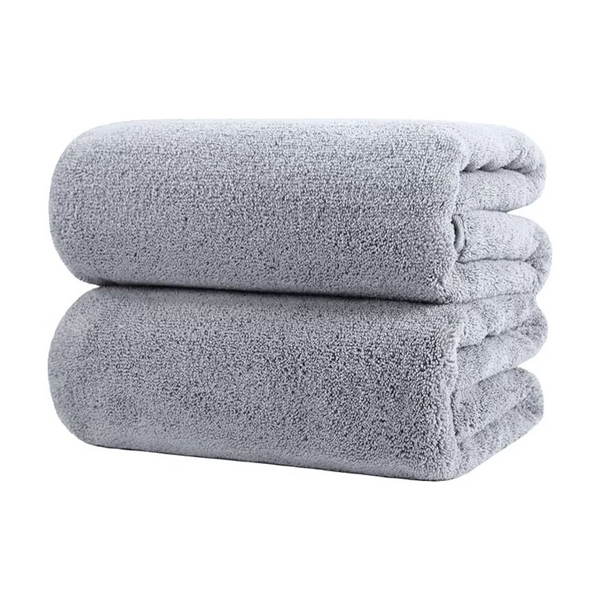 Set 2 Toallas De Baño Grande Microfibra Gris Toallon 90x180cm