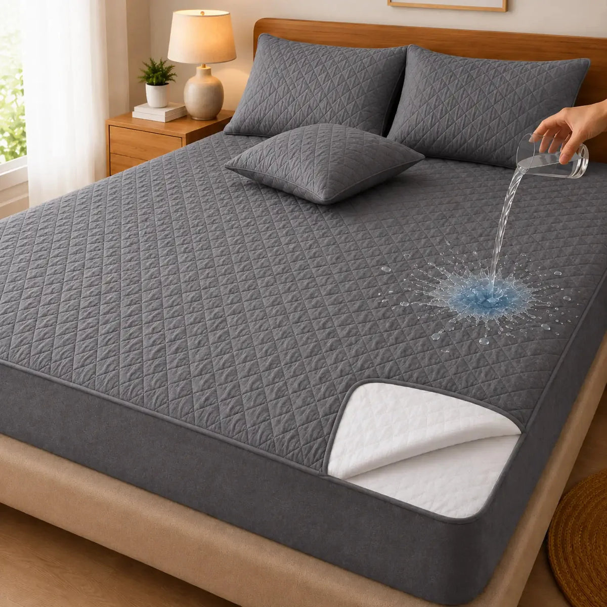 Cubre colchón impermeable gris de tamaño king de ropa de cama Enigma Store, ultra suave y protector para colchón.
