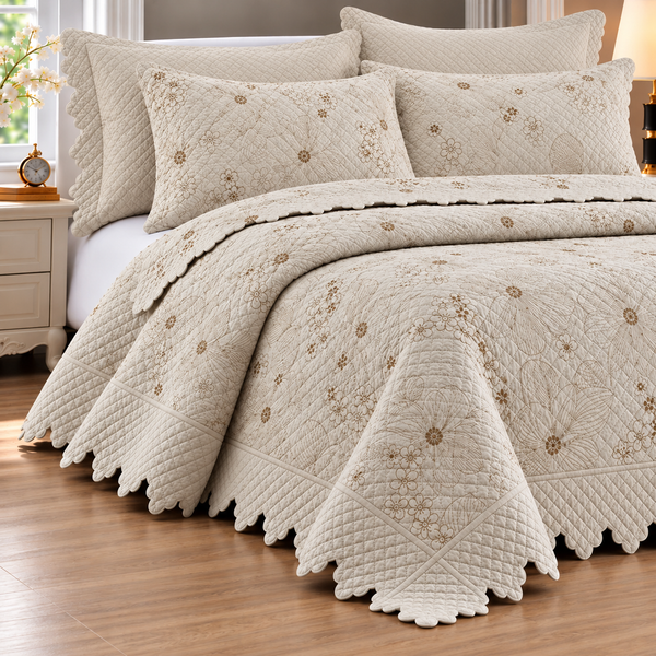Cubrecama Quilt Bordado Reversible 5 Piezas