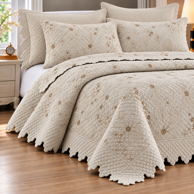 Cubrecama Quilt Bordado Reversible 5 Piezas