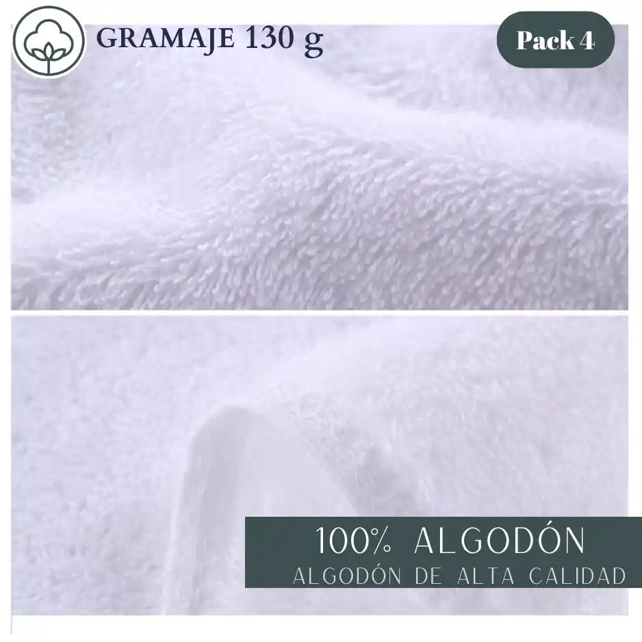 Toallas blancas de algodón Enigma Store, pack de 4, tamaño 75x35 cm, para baño y hotel, 130 g/m²