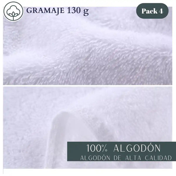 Toallas blancas de algodón Enigma Store, pack de 4, tamaño 75x35 cm, para baño y hotel, 130 g/m²
