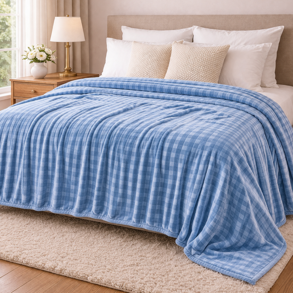 Manta plush de piel durazno lujosa en tamaño king 240x260 cm, suave y cálida, de la marca Enigma Store.
