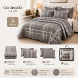 Cubrecama King de 5 piezas de Casa Eterna con diseño geométrico reversible en gris, incluye fundas y cobertores para cama grande.