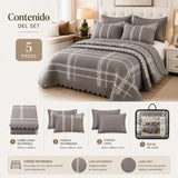 Cubrecama King de 5 piezas de Casa Eterna con diseño geométrico reversible en gris, incluye fundas y cobertores para cama grande.