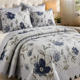 Cubrecama King de 5 piezas con bordado de flores azules, elegante y decorativo para dormitorio, de la marca Casa Eterna.