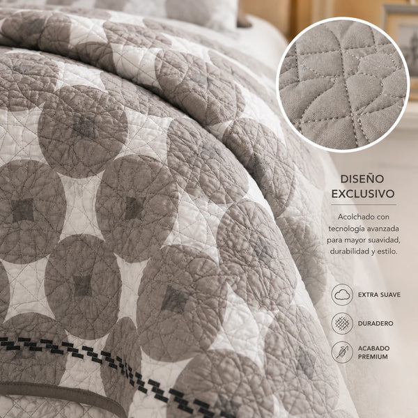 Cubrecama Quilt Bordado King 5 Piezas Geométrico