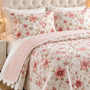 Cubrecama estilo quilt bordado rosa y floral para cama king, de 5 piezas, reversible y decorativo de Casa Eterna.