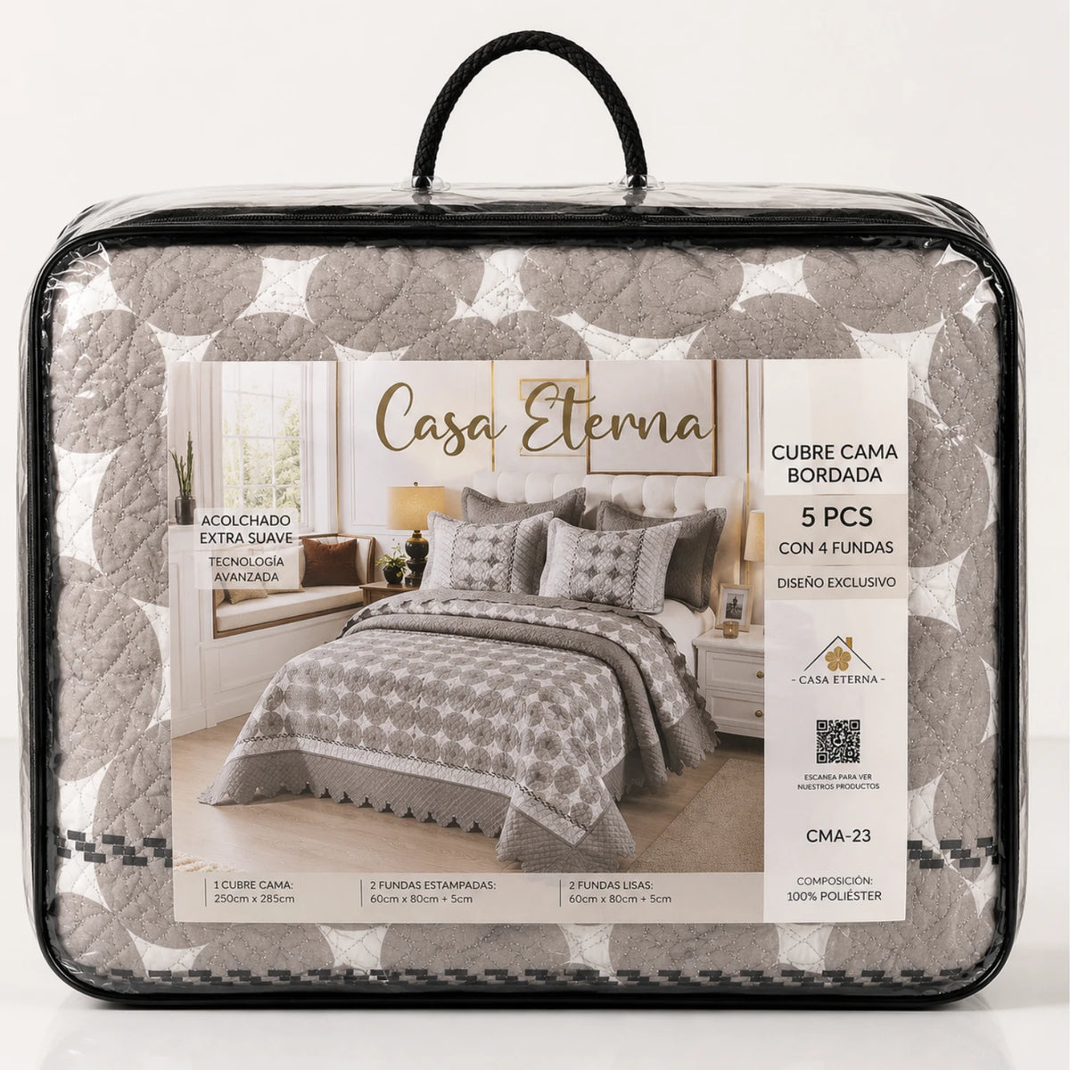 Cubrecama Quilt Bordado King 5 Piezas Geométrico