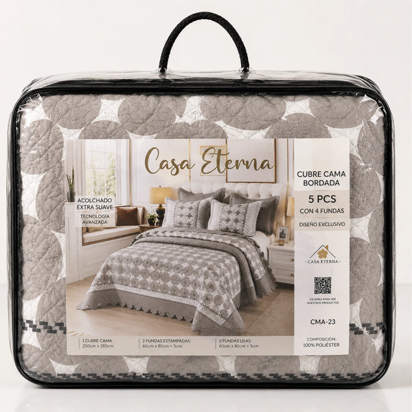 Cubrecama Quilt Bordado King 5 Piezas Geométrico