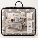 Cubrecama queen de 5 piezas Casa Eterna con diseño reversible gris y patrón geométrico para cama king.