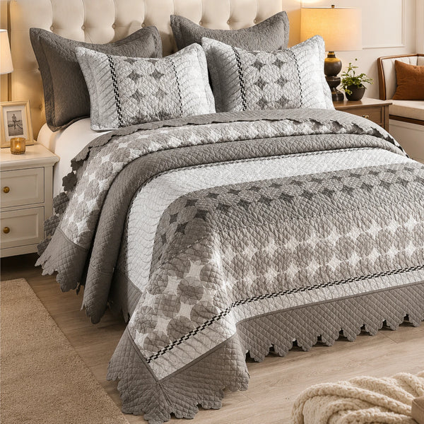 Cubrecama Quilt Bordado King 5 Piezas Geométrico