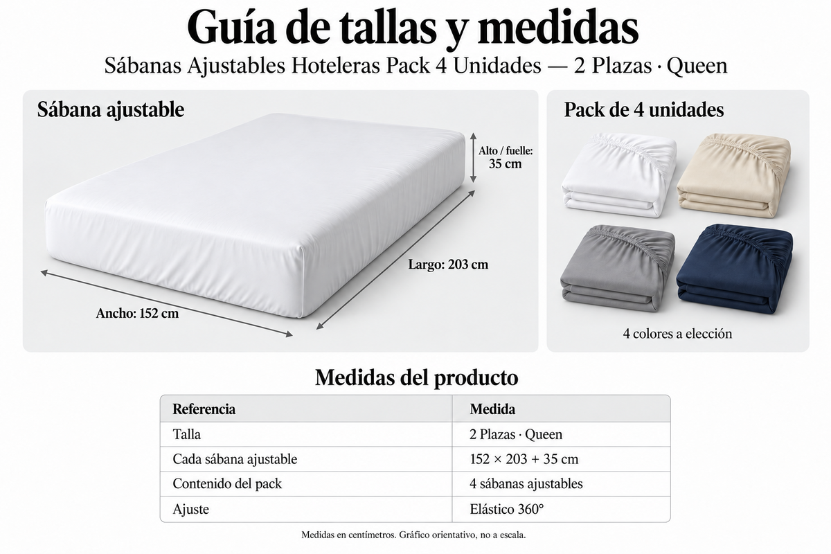 Sábanas Ajustables Hoteleras Pack 4 Unidades · 2 Plazas