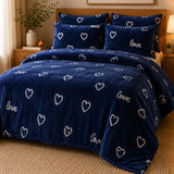 Juego de sábanas polar plush suaves en azul con corazones y 2 fundas, fabricadas por Enigma Store.