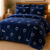 Juego de sábanas polar plush suaves en azul con corazones y 2 fundas, fabricadas por Enigma Store.