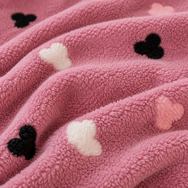 Set de Sábanas Polar Plush Suaves Rosa Corazones + 2 Fundas