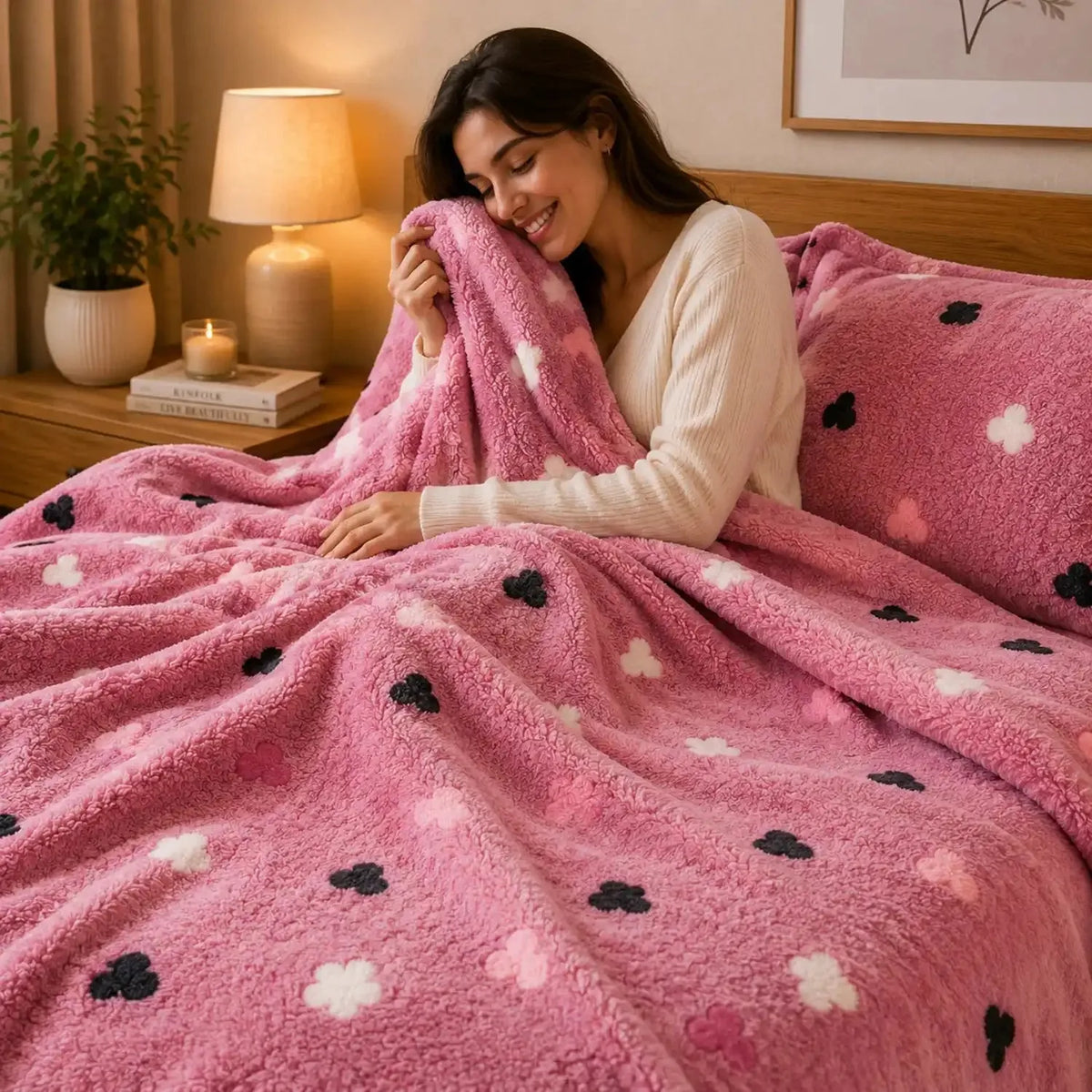 Conjunto de sábanas polar plush rosas con corazones y 2 fundas, sábanas turcas suaves y cálidas de Enigma Store.