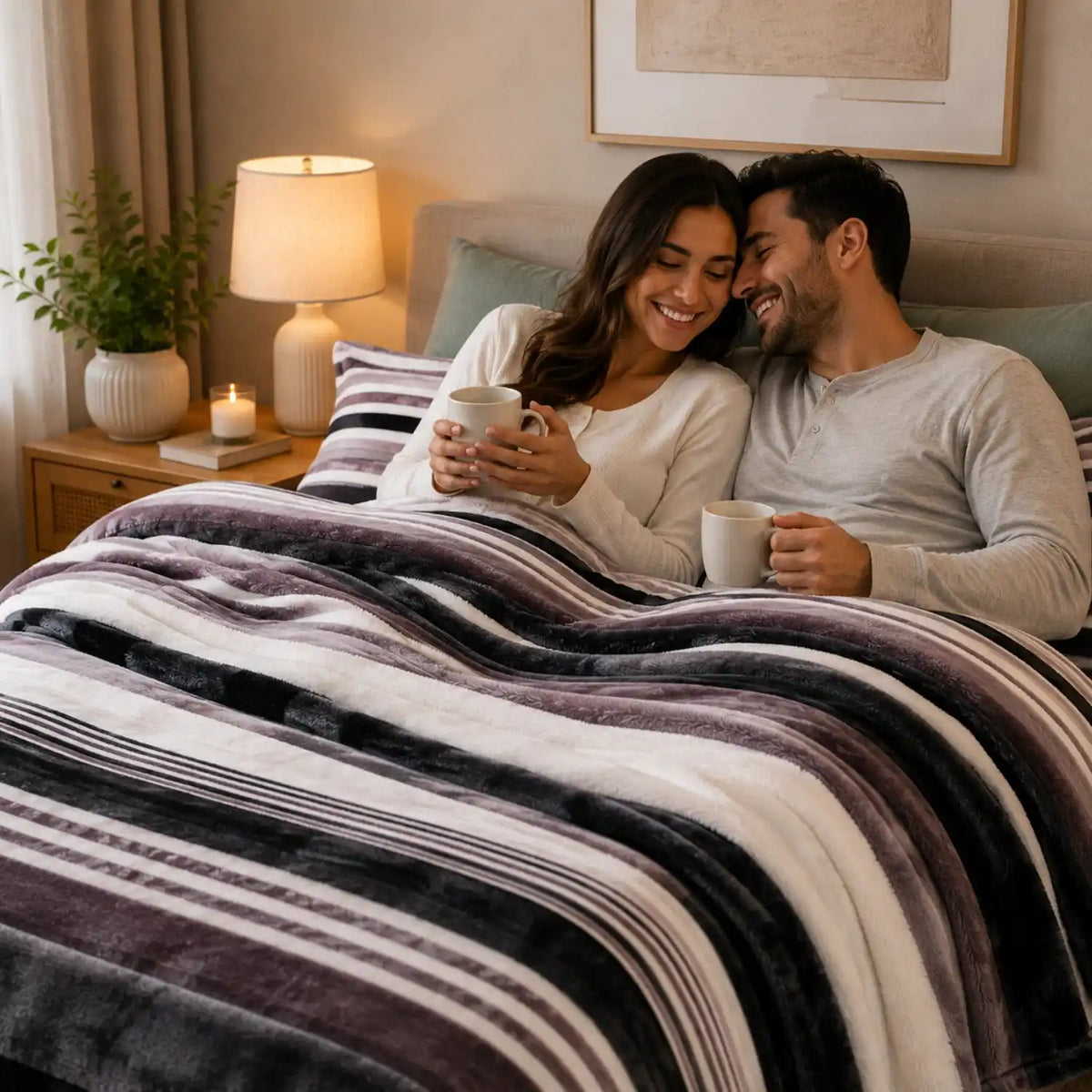 Juego de sábanas turcas polar plush suaves en negro con rayas y 2 fundas, ideal para mayor comodidad y estilo en tu cama.
