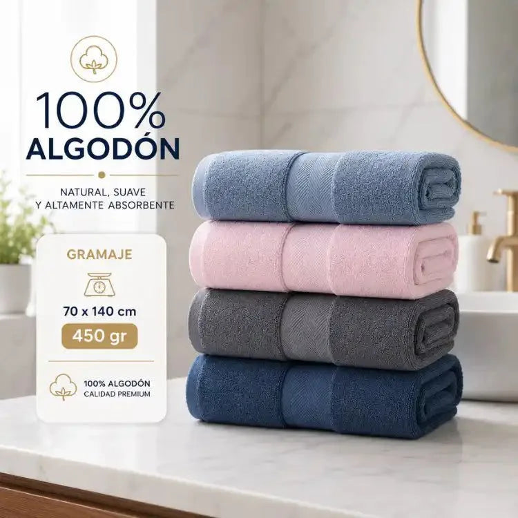 Pack 3 Toallas Baño Hotel 100% Algodón De 70x140 Cm 450g | abf087-b0
