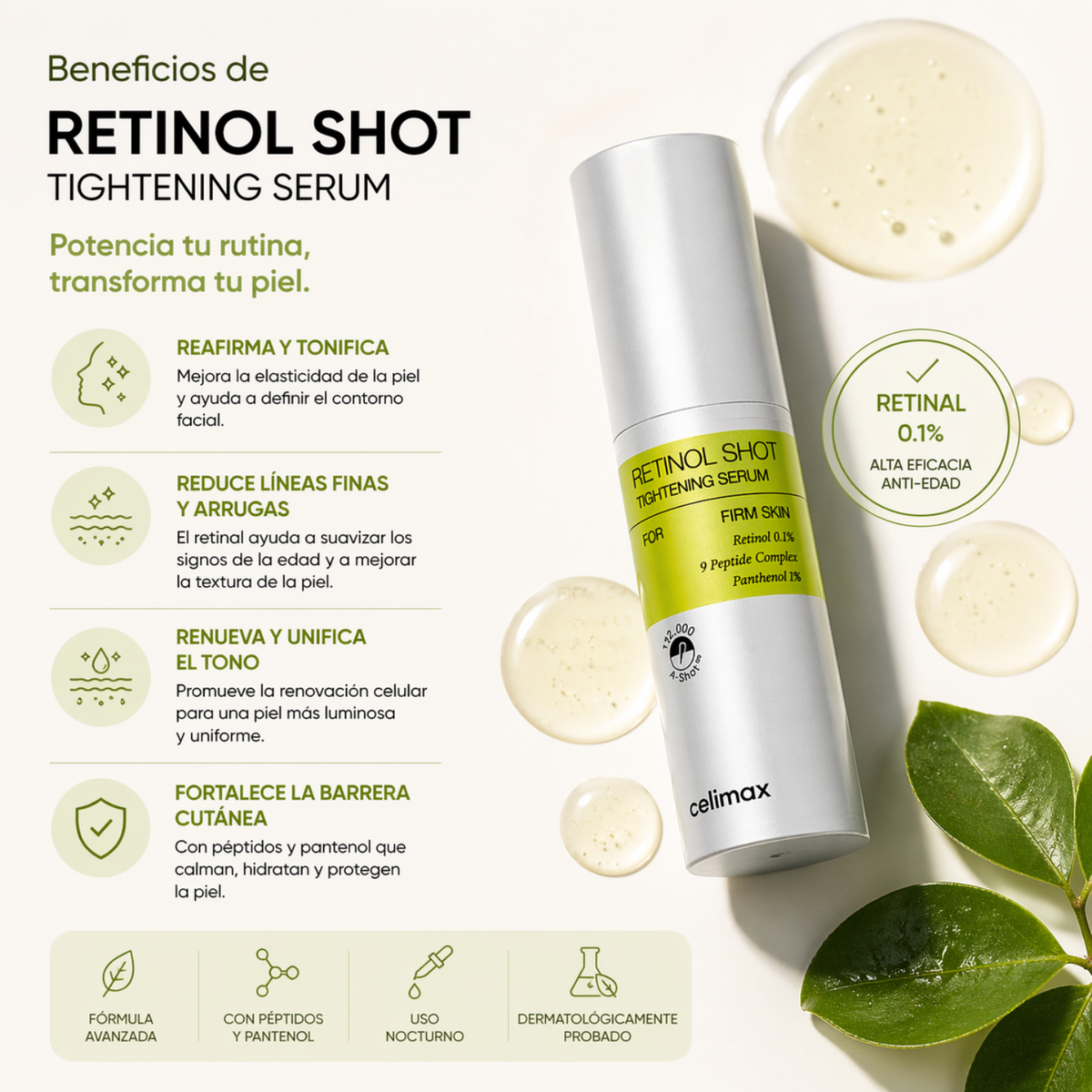 Suero facial CELIMAX THE VITA A RETINOL para reafirmar, textura ligera, envase de 30 ml, cuidado de la piel coreano.