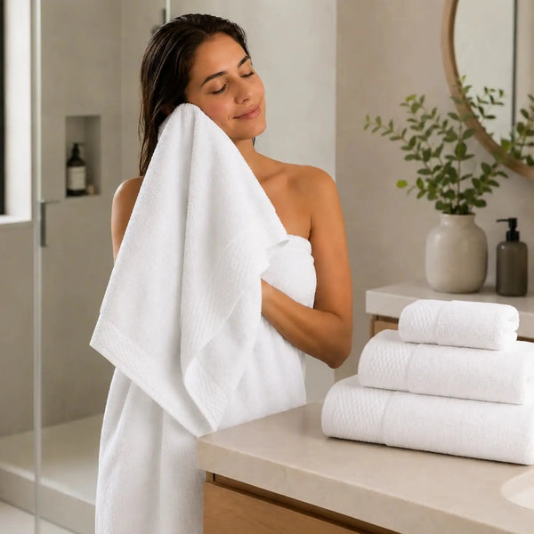 Toalla blanca de algodón 100% Enigma Store, set de toallas premium con 650 GSM para uso diario.